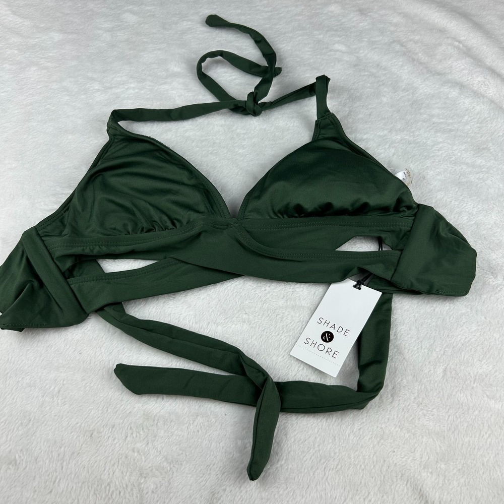 Shade &‎ Shore Bikini Top Womens XS(0-2) Green Wrap Halter Cutout Removable Cups